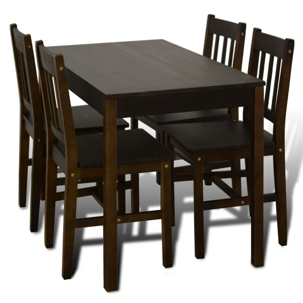Vidaxl Drevený jedálenský stôl so 4 stoličkami, hnedý